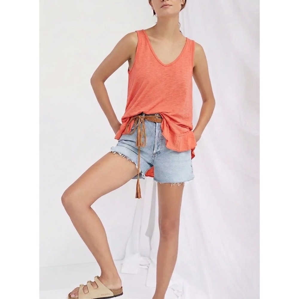 Anthropologie t.la Scoop-Neck Tunic Tank Orange Slub Knit Small NWT